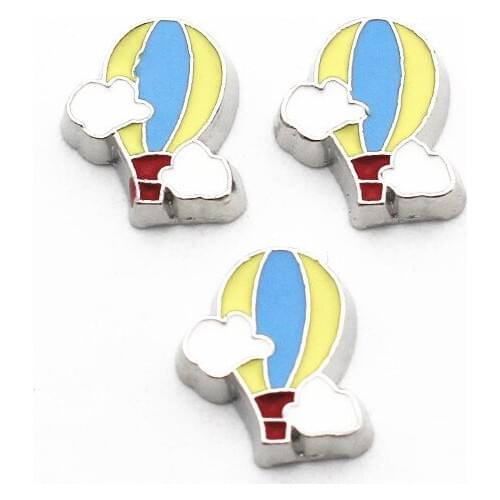 Hot Sale 10 pcs/lot Metal Enamel Hot Air Balloon Floating Charms For DIY Living Glass Lockets Pendant Necklace Jewelry