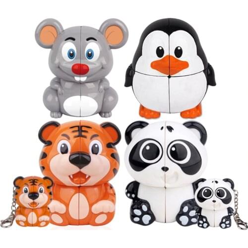 IQ-Cubes YuXin Tiger / Panda / Penguin /Mouse / Keychain 2x2 Cube High Speed Cube Puzzle Magic Cubos Kid Toys