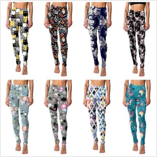 Leggings for Women High-waist-buttocks Exercise Pants Slim and Breathable Personality Digital Print Kitten Leggings for Women