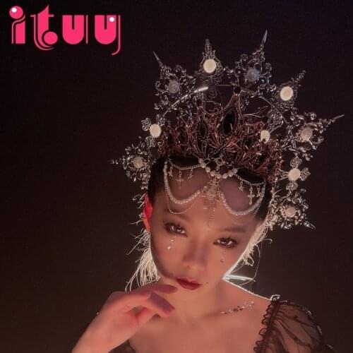 Lolita Halo Crown Gothic Gorgeous Sun Virgin Mary Bead Chain Black Halo Crown Headpiece Halloween Headdress Hair Accessories