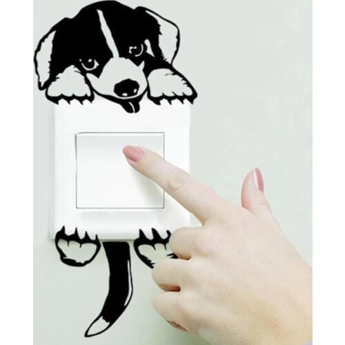 Cute Cat Dog Switch Sticker DIY Removable Waterproof Wall Decals for Kids Bedroom Home Decoration Wall Stickers Decals
