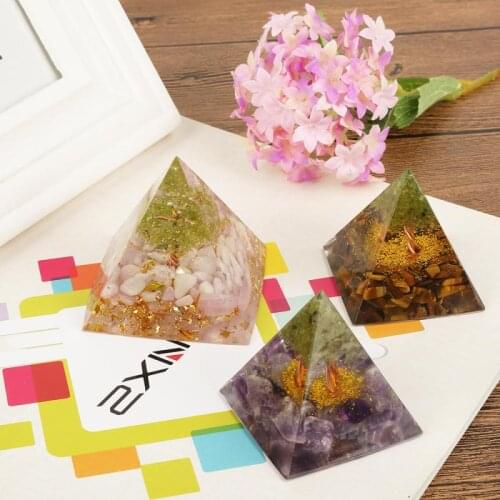 Orgonite Pyramid Obsidian Amethyst Olivine Tiger Eye Stone For Anti-stress Calmness Healing Crystal Gemstone Pyramid Home Decor