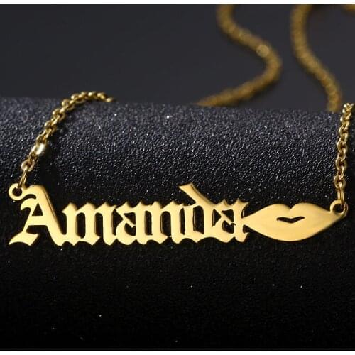 Stainless Steel Custom Name Necklaces for Women Personalized Customized Classic Old English Letter Necklace Nameplate Jewelry