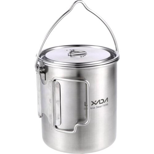 Lixada 750ml Stainless Steel Pot Portable Water Mug Cup with Lid and Foldable Handle Outdoor Camping Cooking Picnic