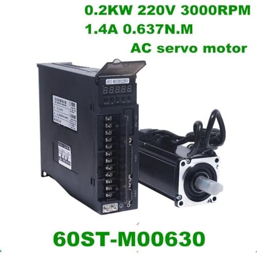 60ST-M00630 0.637N.M 0.2KW AC servo motor 220v 3000rpm + ac servo drive and motor Kits CNC Motor Controller Specail Offer