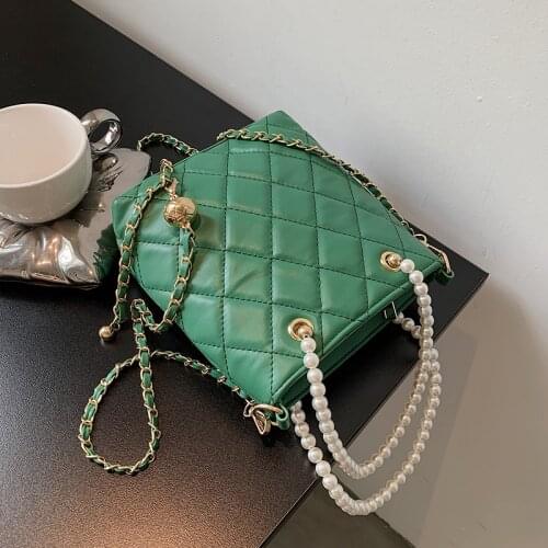 Lattice Pearl Tote Bucket Bag 2021 Summer New High-quality PU Leather Womens Designer Handbag Chain Shoulder Messenger Bag