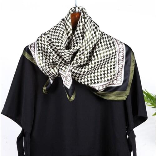 FXAASS Women Hijab Square Scarf Fashion Lady Retro Luxury 100% Mulberry Silk Scarf Shawls 90*90cm Stripe Dot Cape Headband