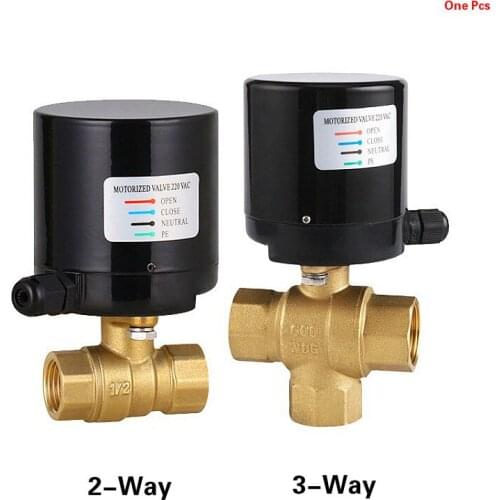 Ball Valve AC 220V Brass Electric Motorized Ball Valve 2 Way 3-Way 1/2 3/4 1 inch Thread Electric Brass Ball Valve 1.6MPa