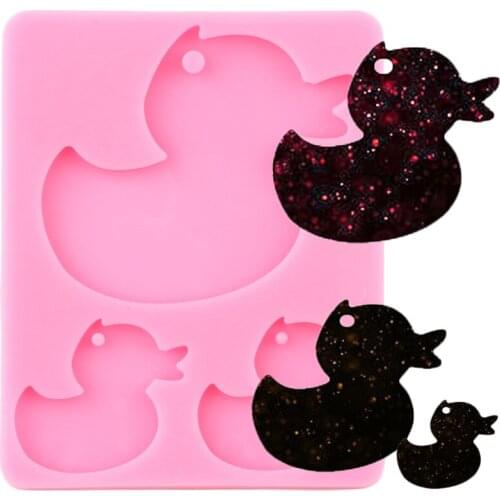 Cute Shiny Glossy Duck Silicone Mold Epoxy Resin Craft Keychain Mould DIY Handmade Charms Molds Polymer Pendant Clay Moulds