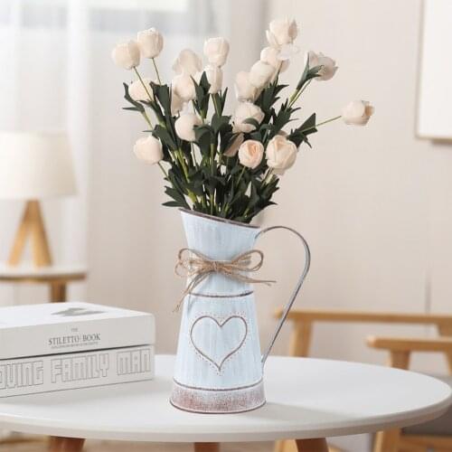 Vintage Tin Bucket Fashionable Iron Flower Vase Retro Metal Jugs for Home Office Party Festival Decoration Wrought Country Style