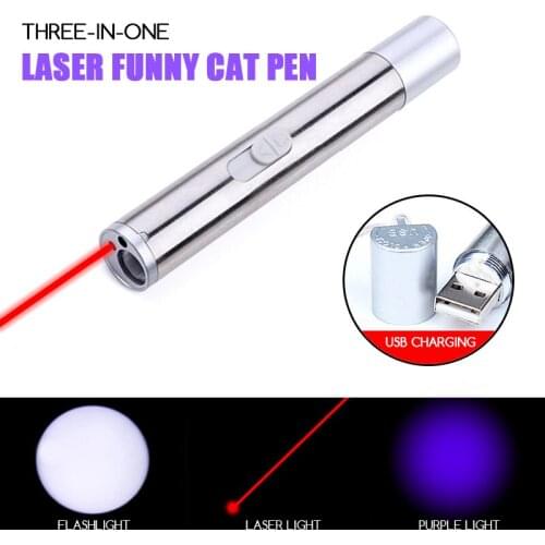 Funny Laser Cat Toy Usb Rechargeable Purple Light Three in one Led Flashlight Infrared Portable Lighting Metal pet accessories