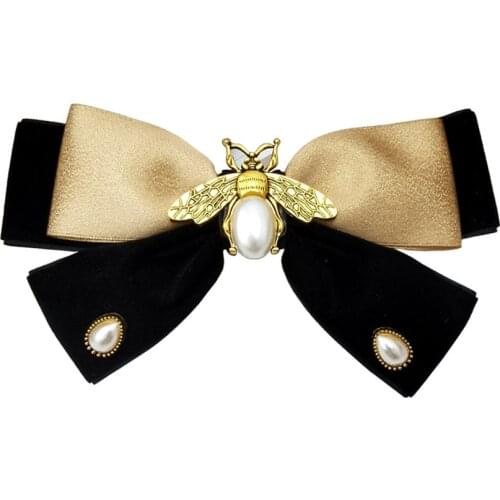 Retro Fabric Velvet Bow Hairpin Pearl Bee Hairclips for Women Female Spring Clip Headwear Hairgrips Korean Hair Accessories