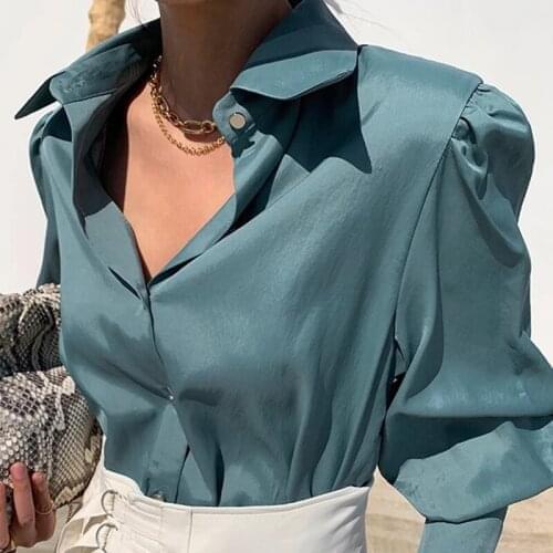 Ladies Turn-down Collar Long-sleeved Office Blouses Women Lantern Sleeve Minimalist Loose High Quality Shirt Tops