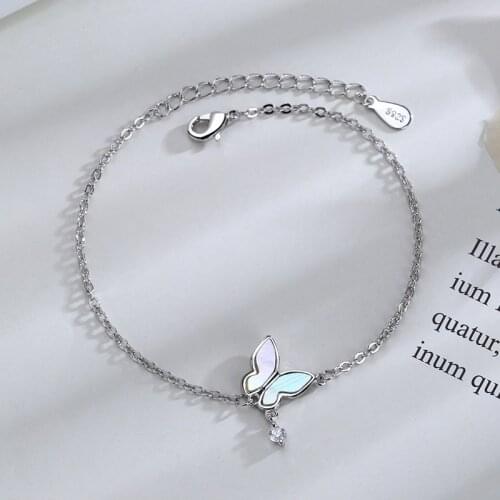 925 Sterling Silver Shell Crystal Butterfly Charm Bracelet Elegant Women Fashion Christmas Party Jewelry Браслет sl127
