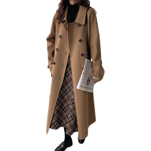 WSYORE Autumn and Winter Women Double-breasted Double-sided Cashmere Coat Long Jacket Loose Wild Ladies Elegant Wool Coat NS2866