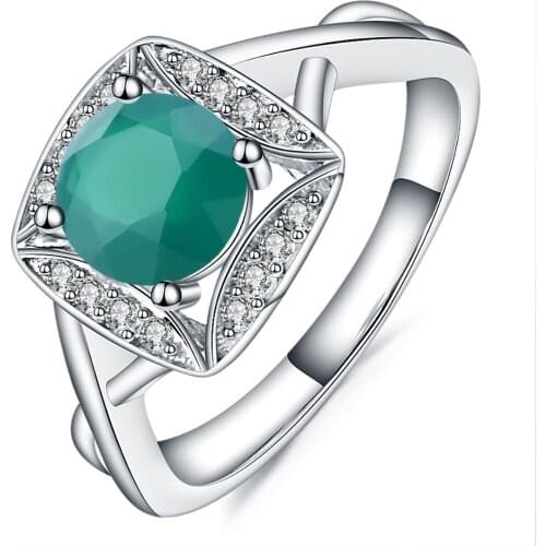 Gems Ballet 1.26Ct Natural Green Agate Gemstone Ring Wedding Brand 925 Sterling Silver Geometric Rings for Women Fine Jewelry