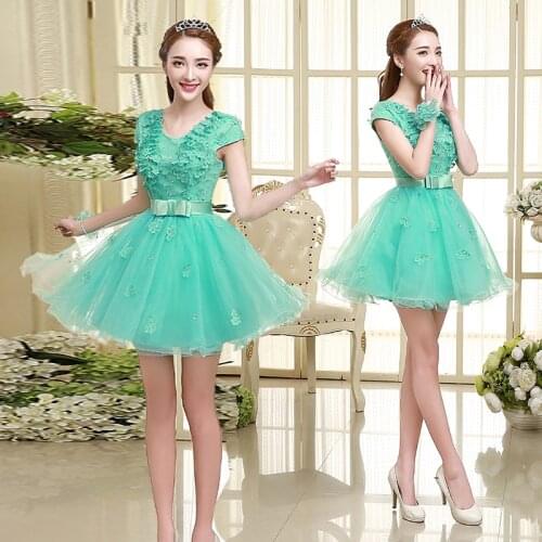 Ice Blue short sweat lady girl women princess bridesmaid banquet performance party ball dress gown free shipping