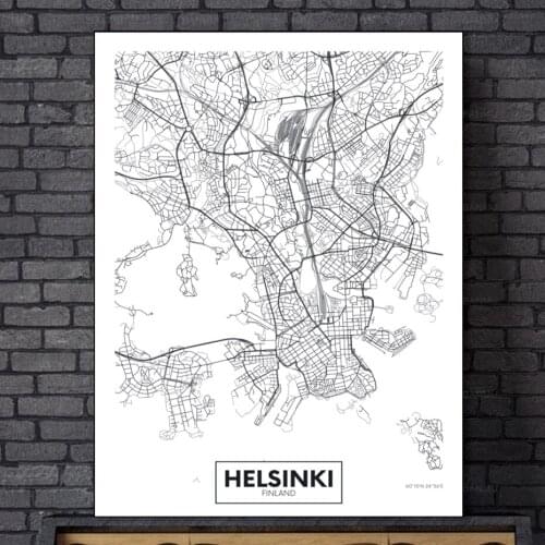 Famous City Map Hinland Felsinki Print Canvas Painting Wall Art Pictures Black White Posters Prints Living Room Home Decor