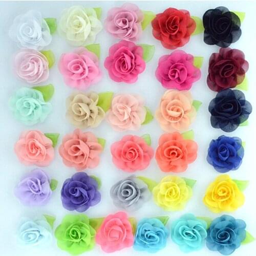 10pcs/lot Leaf Chiffon Flowers Rosette Rose Flower Kids Girls Hair Accessory Artificial Flower Bouquet Decor