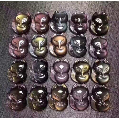 2-3cm natural rainbow eye obsidian fox, crystal carving animal, crystal head fox, lady pendant, fox pendant