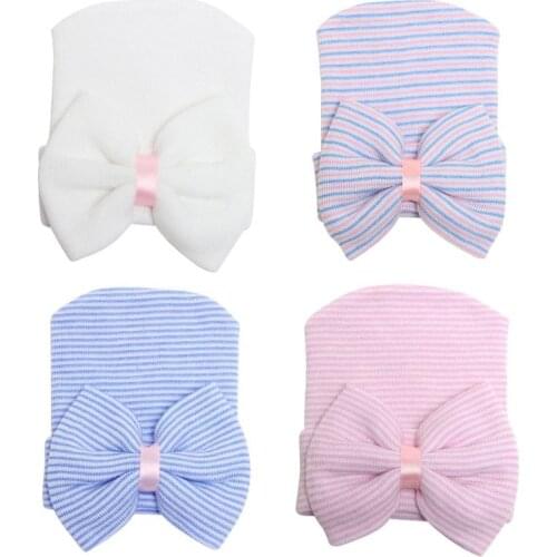 4 Pack Newborn Hospital Hat Infant Baby Hat with Big Bow Soft Cute Knot Nursery Beanie