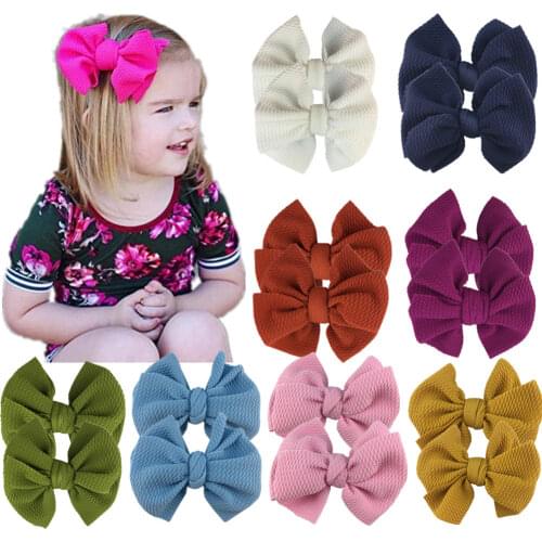 5pcs/lot 4.5'' Seersucker Waffle Hair Bow with/without Clip For Kid Headband Fabric Barerres Hair Clip DIY Girls Headwear HDJ157