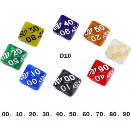 8 Pcs 10-sides D10 00 10 20 30 40 50 60 70 80 90 Ten Sided Pearl Gemmed Dice For Funny RPG Table Board Gambling Games Dices