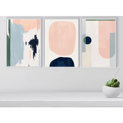 Watercolor Pink Geometric Art Canvas Poster Abstract Painting Minimalist Print Decoration Wall Pictures for Living Room Decor