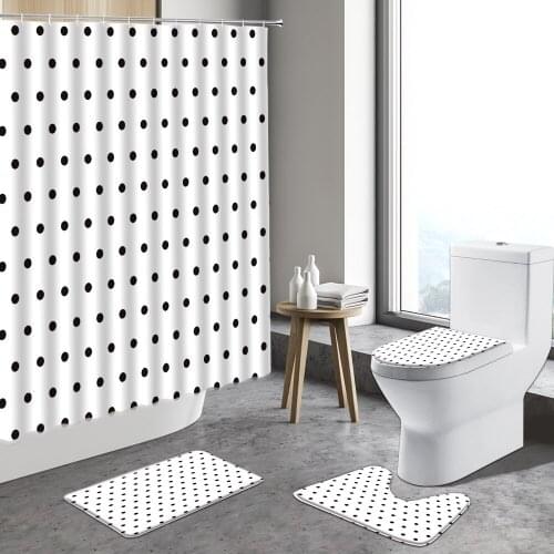 Geometric Abstract Dot White Shower Curtain Black Dot Pattern Hand-painted Art Decor Indoor Bathroom Non-slip Rug Bath Mats