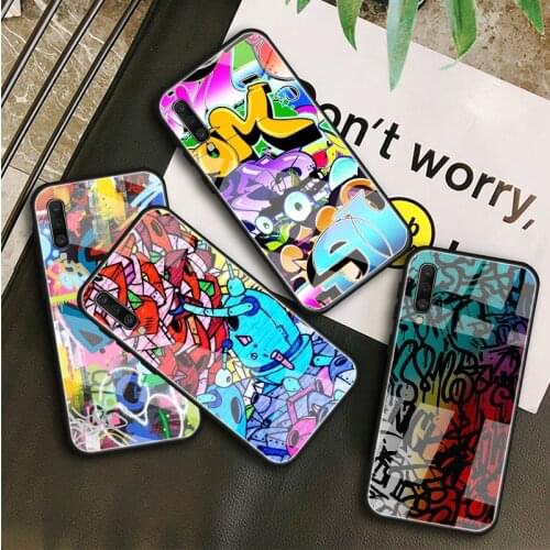 Colorful graffiti Tempered Glass Case For Samsung Galaxy A10S A10E A20S A20E A30S A40 A50S A60 A70 A80 A90 A6 A7 A8 Shell