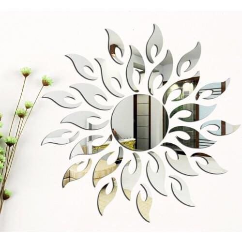 Home Decor Sunflower Acrylic Mirror Wall Stickers For Living Room Chess Room Bar Church Decoration 3D Mirrored Sticker Decals
