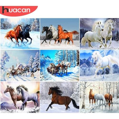 HUACAN Picture By Number Winter Horse Kits For Adults Handpainted DIY Paint By Number Animal Snow On Canvas Home Decor