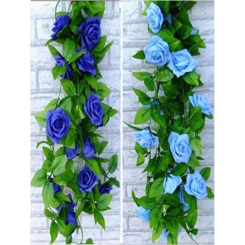 240CM long Artificial rose Silk Flower Vine Green Leaf Vine Garland for Home Wall Party Decorations 8 color