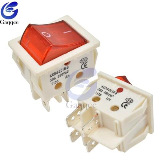 KCD4 125V 2 Files4/ 6 Pins Feets Rocker Switch Power Touch On/off Ship Type Switch with light Power Switch 30A/250V 25*31MM