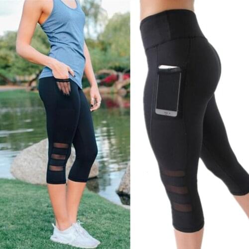 Sexy Yoga Leggings Capri Pant Leggins High Waist Sport Women Fitness Yoga Pants Gym Legging Women Black Mesh 3/4 Pants