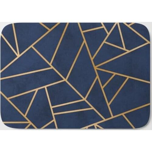 HOT Bathroom Rugs Art Deco Blue Bath Mat Flannel Absorbent Non Slip Doormat for Entrance Door