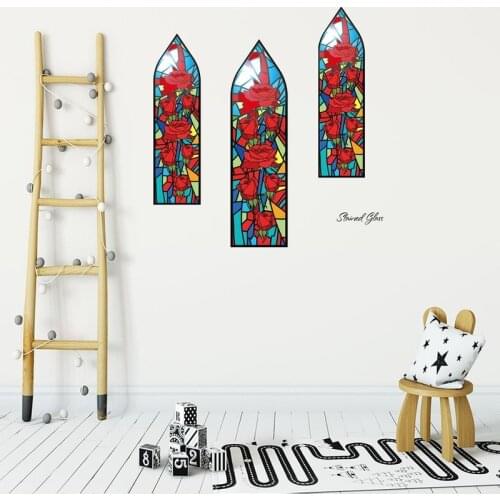 Creative Rose Colorful Wall Sticker Imitation Glass Home Decoration Kitchen Mural DIY Wall Decals Living Room Wallpaper