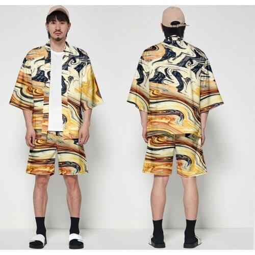Fashion Harajuku Kimono Two Piece Set Women/Men Half Sleeve Japanese Style Blouse+Shorts 2019 Hot Sale Casual Streetwear Clothes