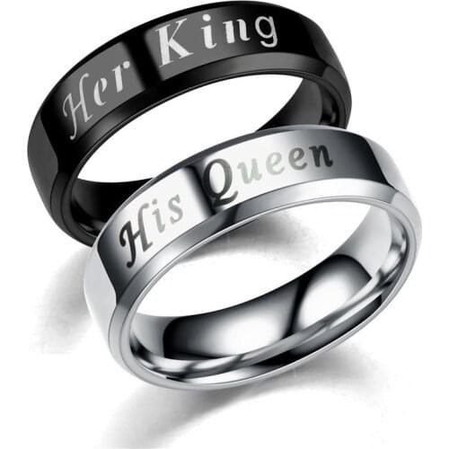 Fashion His Queen Her King Ring Forever Couple Ring Stainless Steel Wedding Engagement Rings