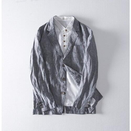 Mens Spring Summer 100% Natural Linen Blazer Vintage Slim Pure Flax Thin Blazers For Men Suit Male Casual Suit Jackets FS-179