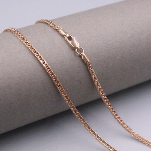 Genuine Real 18K Rose Gold 1.4mm Wheat Link Chain Necklace For Woman 16inch