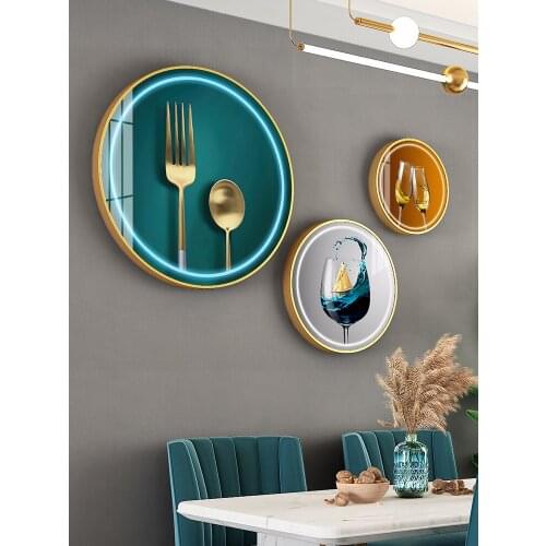 Affordable Luxury Style Restaurant Decorations Dining Room Background Wall Hanging Decoration round Metal Pendant