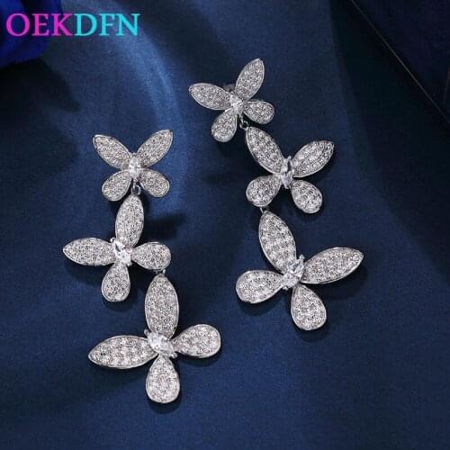 OEKDFN 100% 925 Sterling Silver Drop Earrings For Women Sparkling Butterfly Moissanite Gemstone Engagement Weddding Fine Jewelry