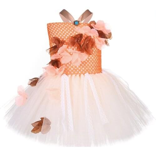Maple Leaf Girls Fall Dress Birthday Party Role Play Moana Clothes Kids Knee Length Tulle Tutu Lace Dress Princess Moana Dress