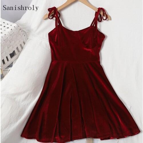 Autumn Women Velvet Spaghetti Strap Dresses Sexy Strapless Tie Bow Sleeveless Ball Gown Dress Ladies Short A Line Mini Vestidos