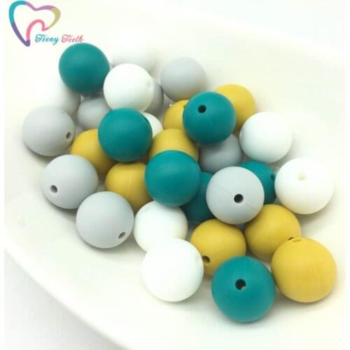 Teeny Teeth 100 PCS 12-15MM Silicone Round DIY Nursing Jewelry Accessories Beads BPA Free Baby Teething Round Loose Beads Perles
