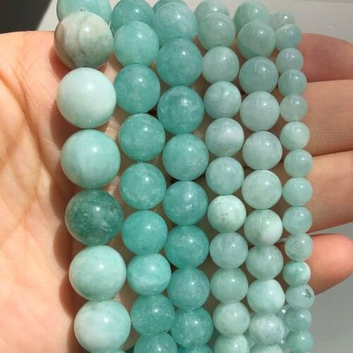 Natural Stone Blue Amazonite Color Chalcedony Jades Round Spacer Beads For Diy Jewelry Making Crystal Bracelet 4/6/8/10mm 15Inch