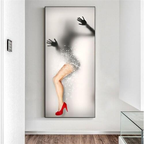 Sexy Girl Behind Glass With Red Umbrella Fashion Women Canvas Painting Art On Wall Posters And Prints Modern Home Decor Pictures