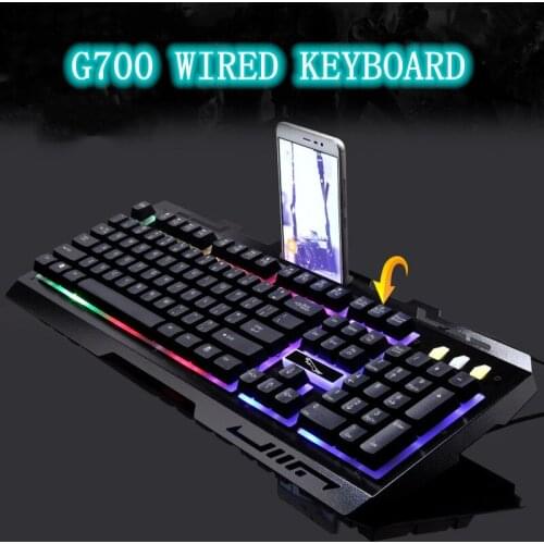 Keyboard G700 Wired Laptop Computer Mechanical Feeling Metal Luminous Mobile Phone Bracket Gaming Office Home Keyboard