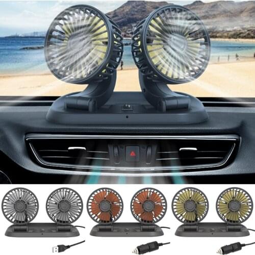 Adjustable Portable Dual Head Car Fan 3 Speeds Strong Wind, Rotatable Cooling Fan for Suv Rv Boat Vehicles Glasses
